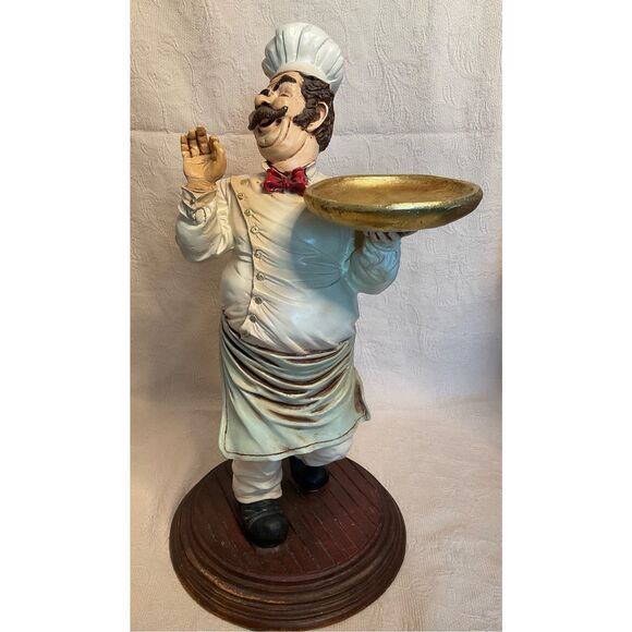 Vintage Chef 25" Tall Standing Resin w/Spinning Tray and Chef's Hat and Spoon - Picture 5 of 16